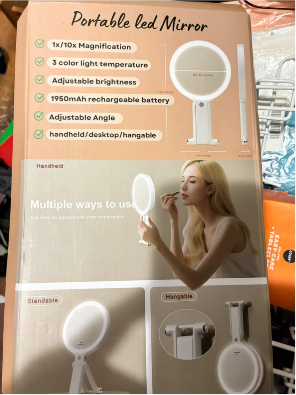 NJGLAM Portable LED Vanity Mirror White